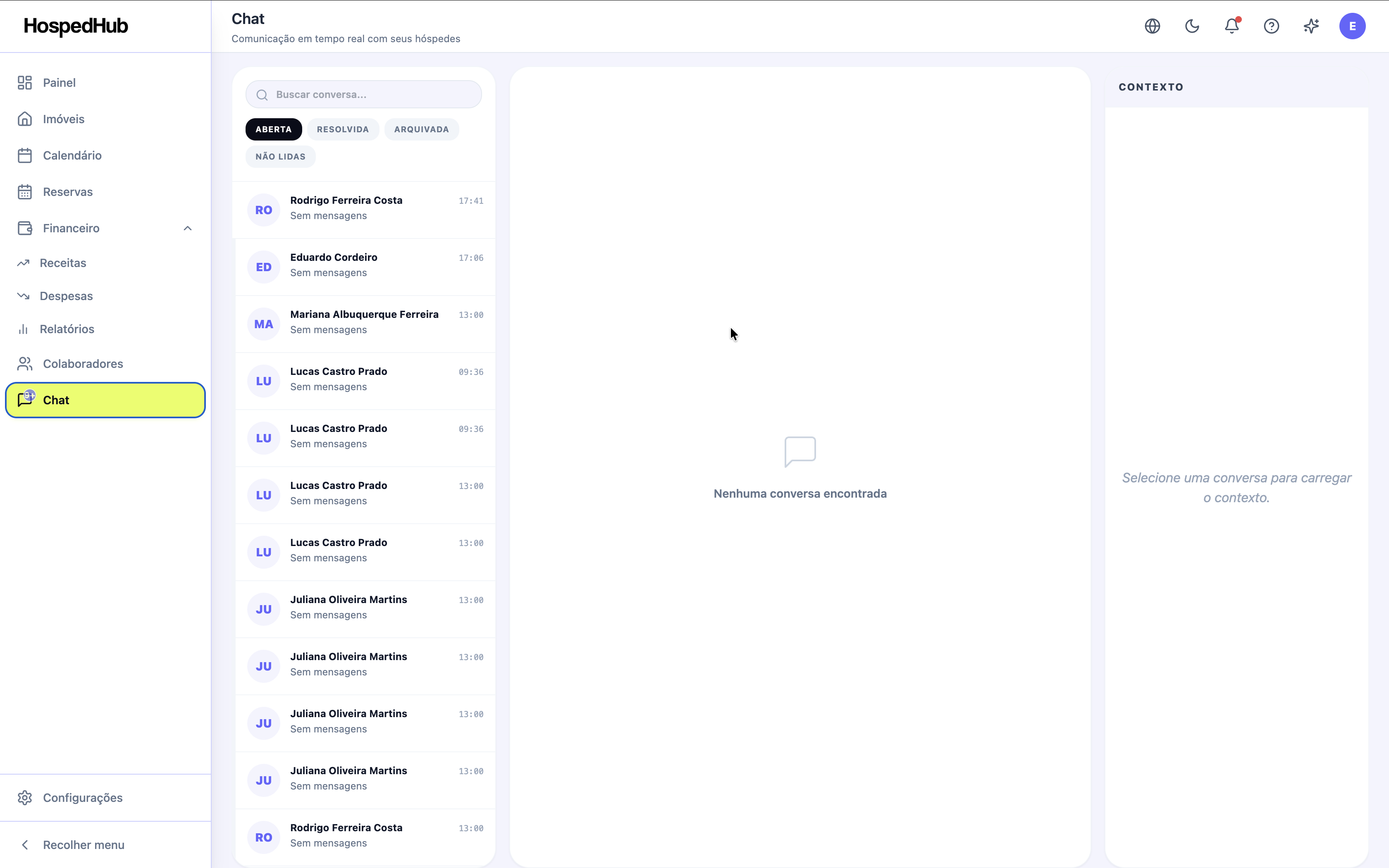 Tela de chat com hóspedes do HospedHub